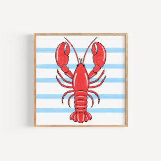 Poster Hand-Painted Coastal Mediterranean Lobster Art