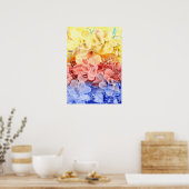 Poster Hand Painted Fantasy Floral Art - Yellow Red Blue  (Cuisine)