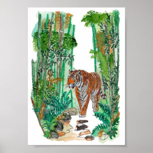 Poster Hand Painted Majestic Tiger Jungle Watercolor Art