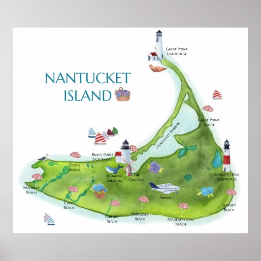 Poster Hand Painted Nantucket Island (Devant)