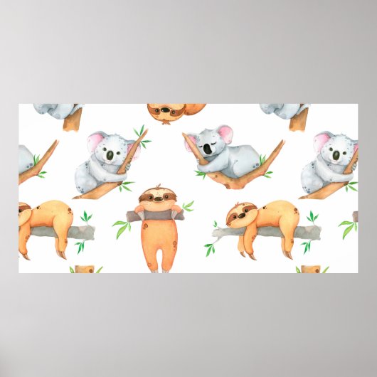 Poster Hand painted watercolor pattern tropical cute anim (Devant)