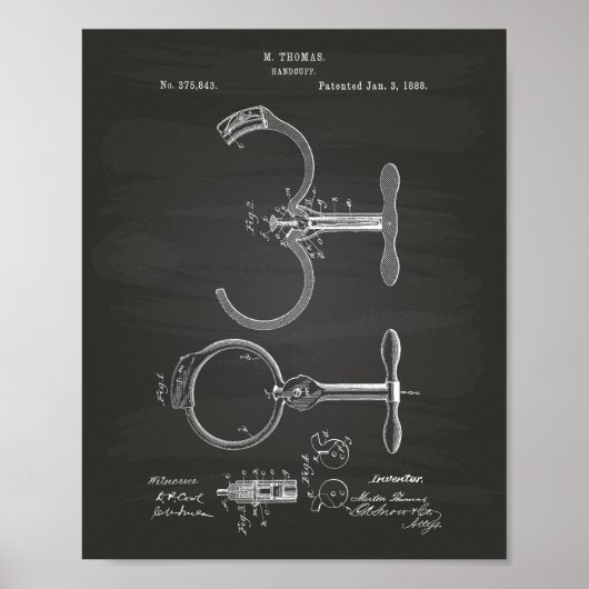 Poster Handcuff 1888 Patent Art Chalkboard (Devant)