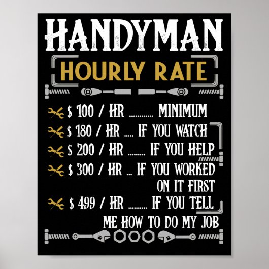 Poster Handyman Horaire Note Drôle Handyman Cadeaux (Devant)