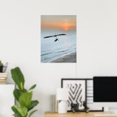 Poster Hang Glider Silhouette Ocean Sunset Beach Coastal (Bureau à domicile)
