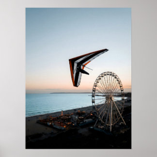Poster Hang Glider Soaring Over Coastal Ferris Wheel