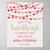 Poster Hanging Love Hearts Chéri Anniversaire Bienvenue (Devant)