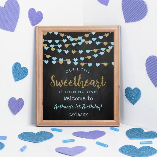 Poster Hanging Love Hearts Chéri Anniversaire Bienvenue