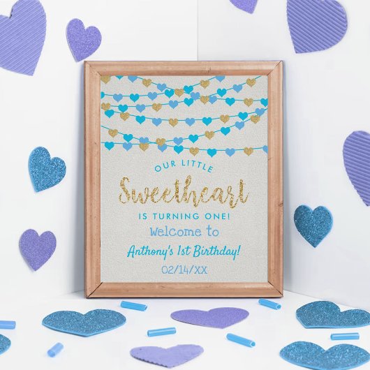 Poster Hanging Love Hearts Chéri Anniversaire Bienvenue