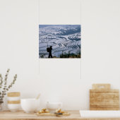 Poster Hani fille portant panier avec terrasse de riz, (Cuisine)