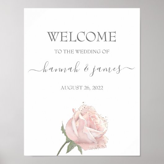 Poster Hannah | Calligraphie Rose romantique Mariage de b (Devant)