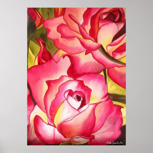 Poster Hannah Gordon rose rose aquarelle art (Devant)