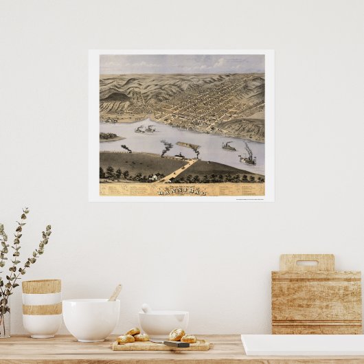 Poster Hannibal, MO Carte panoramique - 1869 (Cuisine)