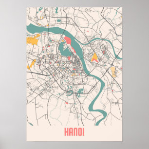 Poster Hanoï - Carte de la ville de Viêt Nam Chalk