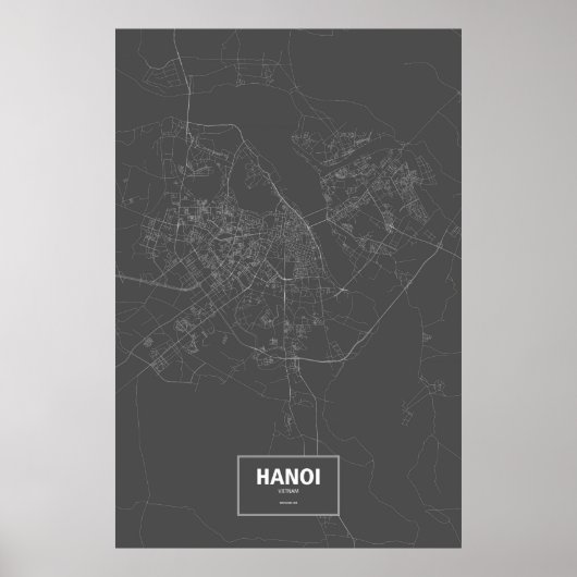 Poster Hanoï, Vietnam (blanc sur noir) (Devant)