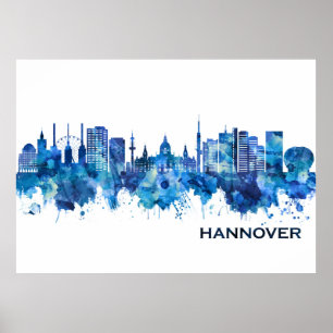 Poster Hanovre Allemagne Skyline Blue