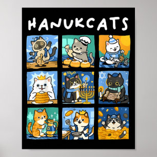 Poster Hanukcats Hanukkah Chat Menorah Juif Cadeau Chanuk