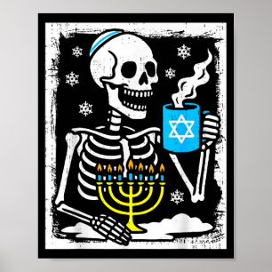Poster Hanukkah Squelette Café Dreidel Ménorah juive Ch