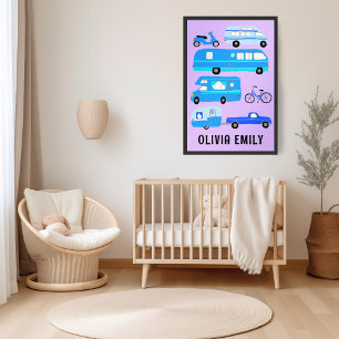 Poster HAPPER CAMPER PERSONNALISÉ NOM DE BÉBÉ Campervan R