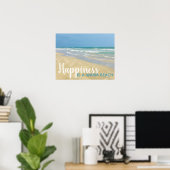 Poster Happiness is a Warm Beach Funny Seaside Home (Bureau à domicile)