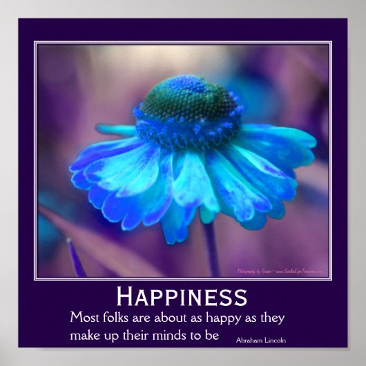 Poster Happiness Zinnia Flower Citation inspirante (Devant)