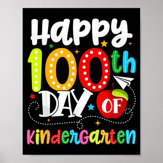 Poster Happy 100th Day Of Kindergarten Funny Teachers Stu (Devant)