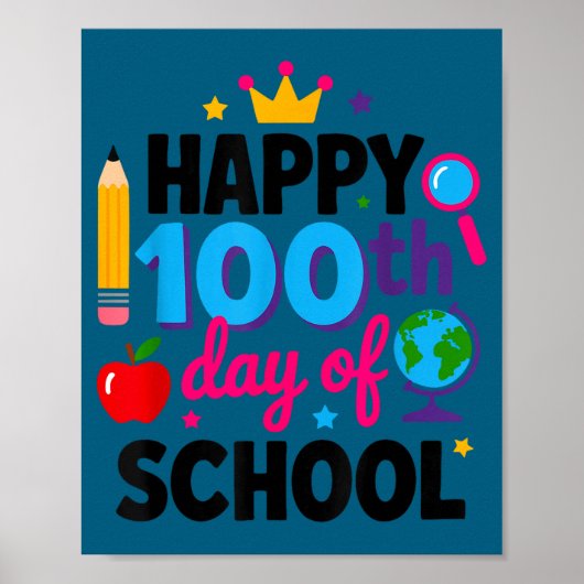 Poster Happy 100th Day Of School 100 Days Smarter Teacher (Devant)