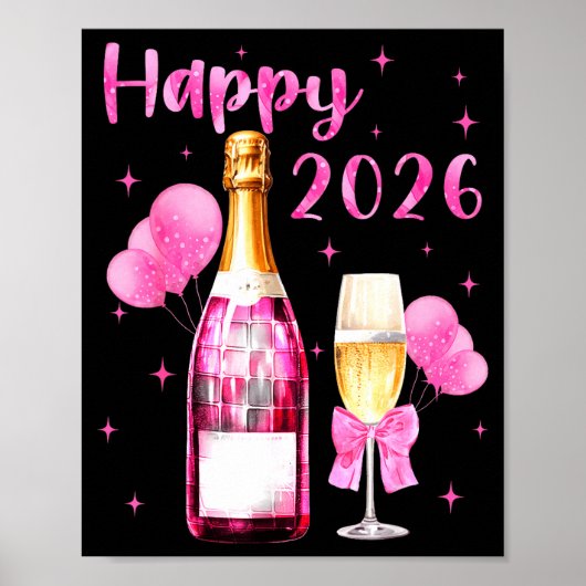 Poster Happy 2026 Cheers To A New Year 2026 Champagne Coq (Devant)
