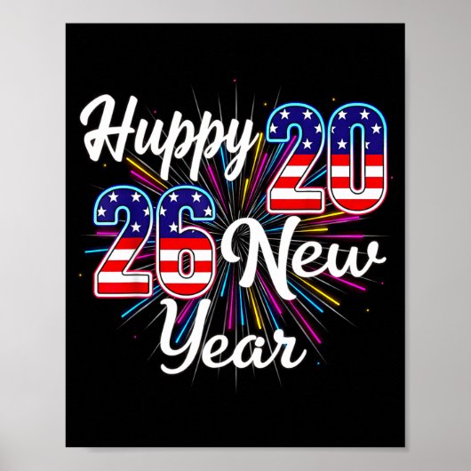 Poster Happy 2026 New Year Patriotic Fireworks Design Par (Devant)