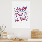 Poster Happy 4 juillet 24x36 (Dégradé Rouge/Bleu) (Cuisine)