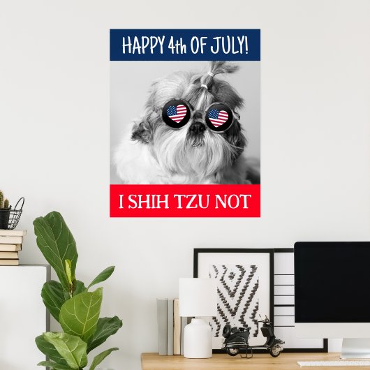 Poster Happy 4 juillet i shih tzu pas chien USA drapeau M (Bureau à domicile)