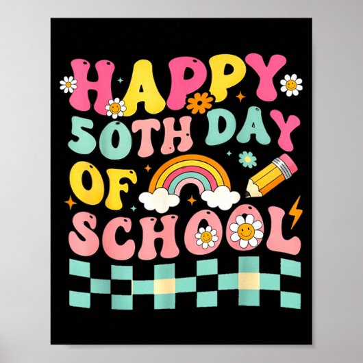 Poster Happy 50th Day Of School Retro Teacher Students Sm (Devant)