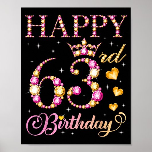 Poster Happy 63rd Birthday 63 Years Old Men Women Birthda (Devant)