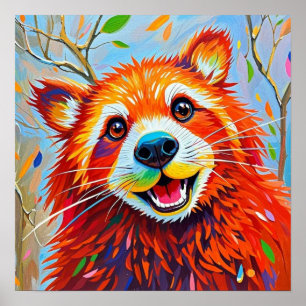 Poster Happy Bear Expressive animal art abstrait