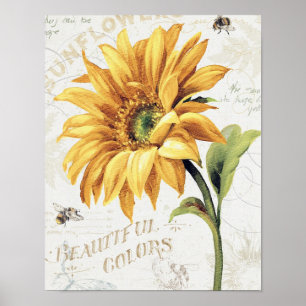Poster Happy Bees and Yellow Sunflowers