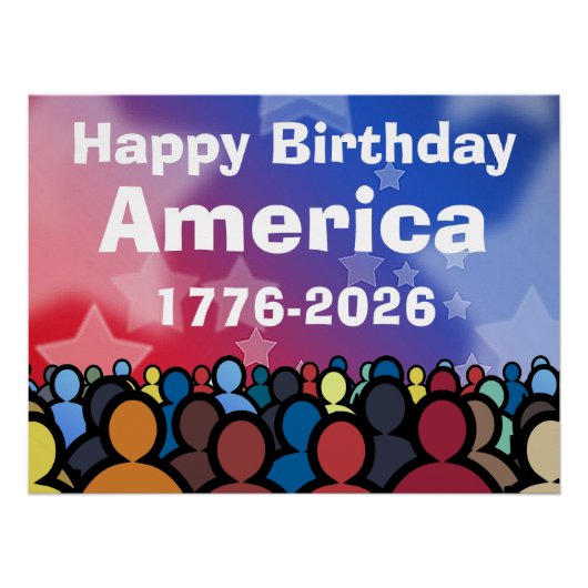 Poster Happy Birthday America 1776 to 2026 (Devant)