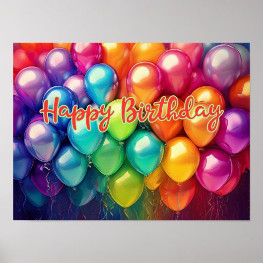 Poster Happy Birthday Rainbow Balloons (Devant)