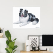 Poster Happy Blue Merle Bordure Collie Chien Imprimer (Bureau à domicile)