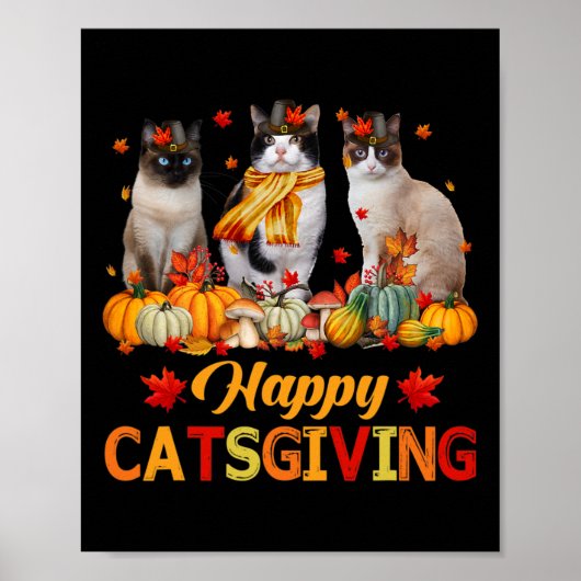 Poster Happy Catsgiving Siamese Chat Automne Automne Vibe (Devant)
