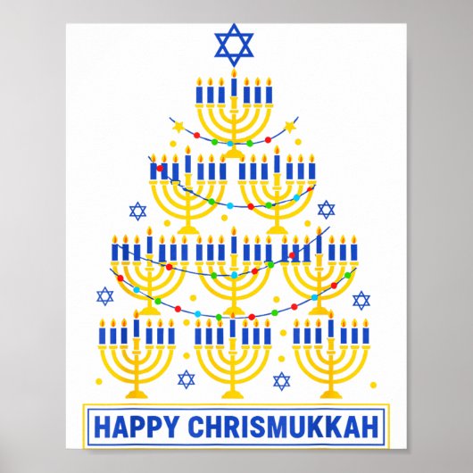 Poster Happy Chrismukkah Hanukkah Light Tree Jewish Holid (Devant)