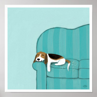 Poster Happy Couch Beagle | Chien dormant mignon | Art po