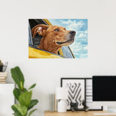 Poster Happy Dog in Yellow Car Art Print (Bureau à domicile)