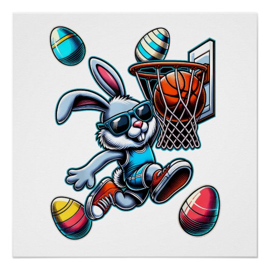 Poster Happy Easter Basketball Boys Easter Bunny Funny Ea (Devant)