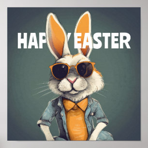 Poster Happy Easter Bunny Orange Sung Funny