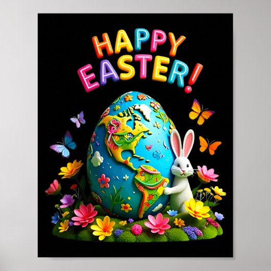 Poster Happy easter earth day 2026 bunny world map easter (Devant)