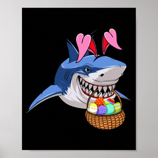Poster Happy Easter Shark Bunny With Easter Basket Boys G (Devant)