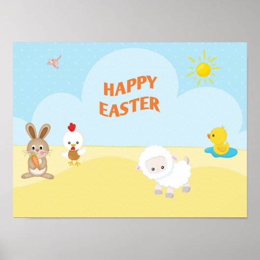 Poster Happy Easter with Cute Farm Animals (Devant)