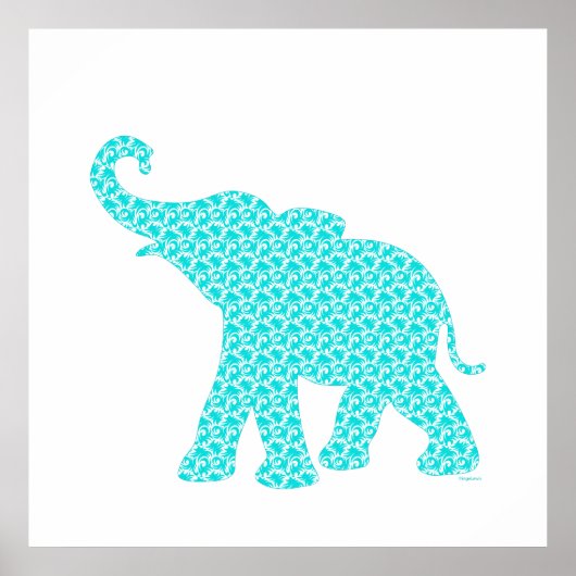 Poster Happy Elephant Art Green Motif moderne (Devant)