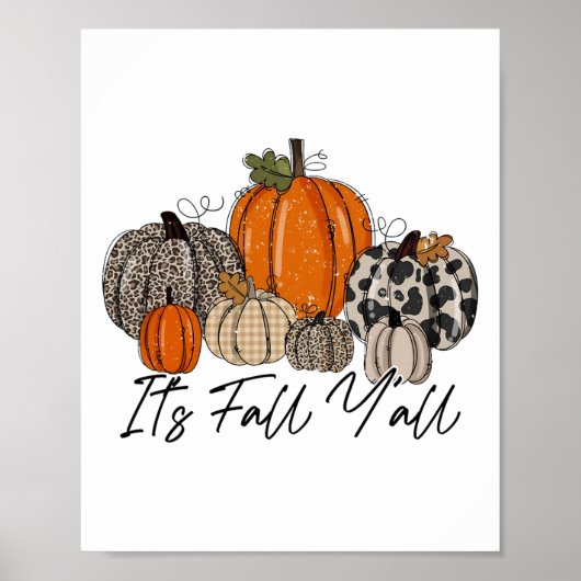 Poster Happy Fall Y’all Citrouille Leopard Son Fall Yall (Devant)
