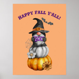 Poster Happy Fall Y'All Aquarelle Automne Gnome
