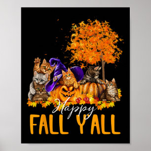 Poster Happy Fall Y'all Cats Lover Automne Citrouille Map